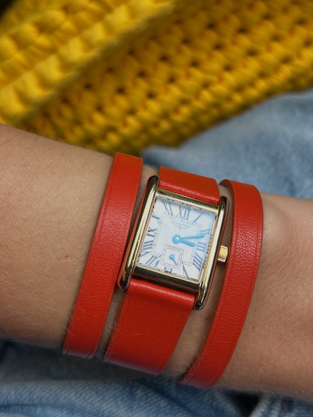 Mini DolceVita Three-Row Orange Leather watch Strap 21.5mm x 29mm
Longines